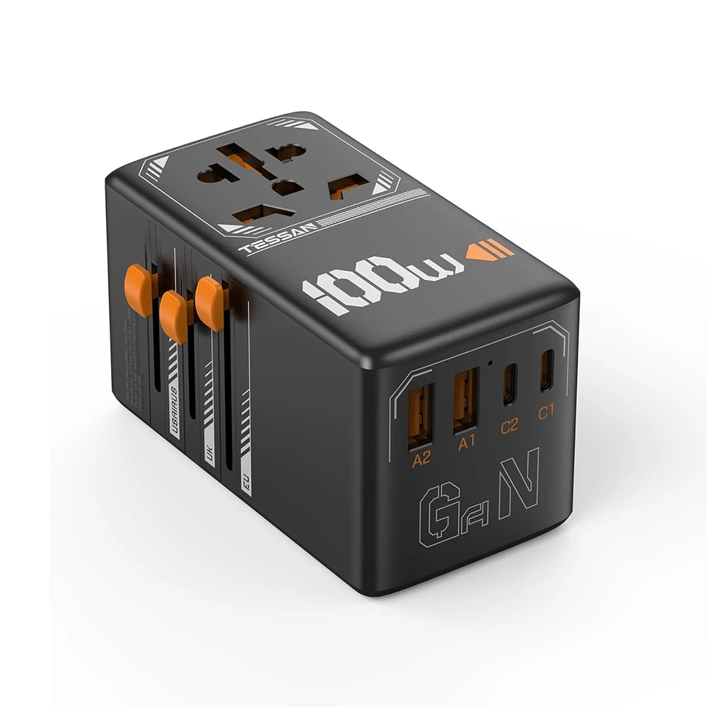TESSAN International Plug Adaptor GaN Travel Adapter with Universal Outlet 1 USB A 3 Type C Fast Charger for EU/UK/USA/AUS