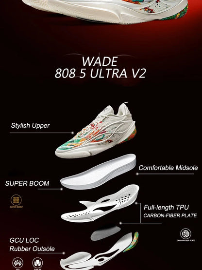 Li-Ning Men's WADE 808 5 ULTRA V2 Professional Basketball Shoes SUPER BOOM Cushion LiNing Competition Sneakers ABAV045
