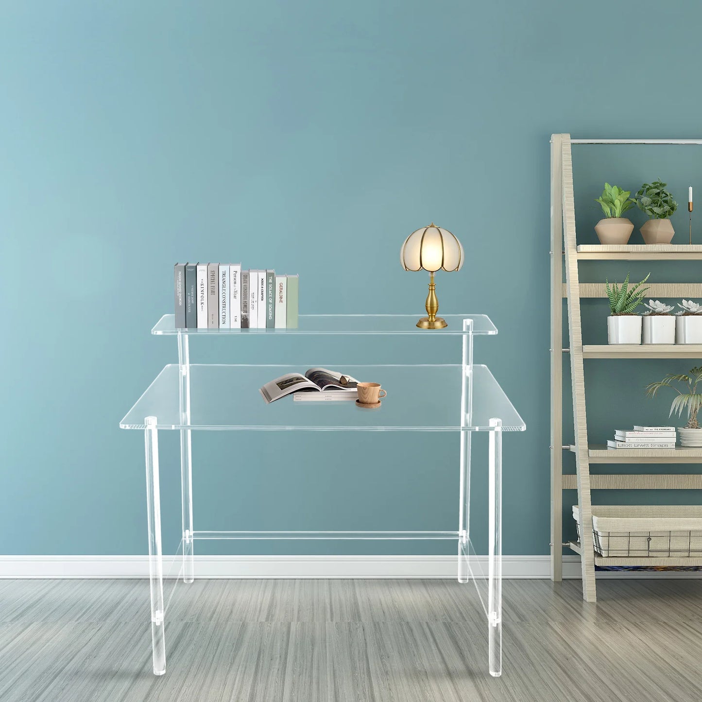 Acrylic Desk 2-Tier Computer Desk Home Office Clear Desk 31.5*19.69*34.65in Writing Table Vanity Desk Study Desk