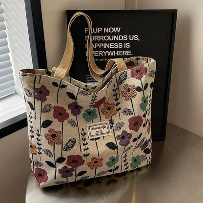 Large Capacity Niche Single Shoulder Bag for Women, Ins Style Canvas Bag, Tote Bag for Class, Commuting Bag