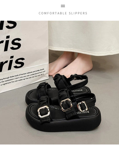 Designer's One Word Buckle Thick Bottom Women's Sandals Luxury Women's Shoes Round Head Fish Mouth Shoes Sponge Bottom Sandals