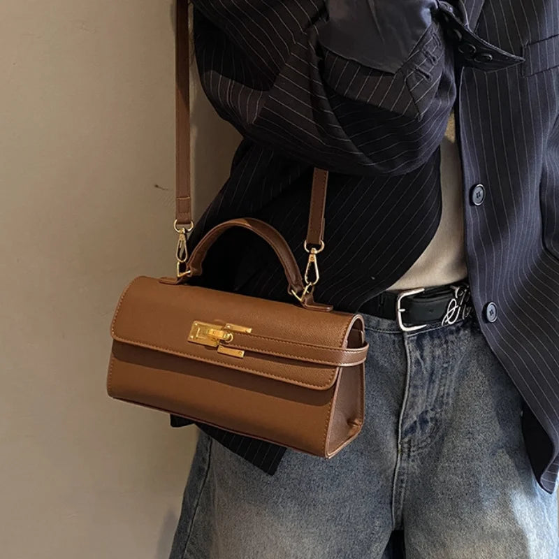 Women's Brand Luxury Lock Bag Retro Trendy Crossbody Bag Large Capacity Square Handbag Flip-top Commuter Bag Casual Shoulder Bag