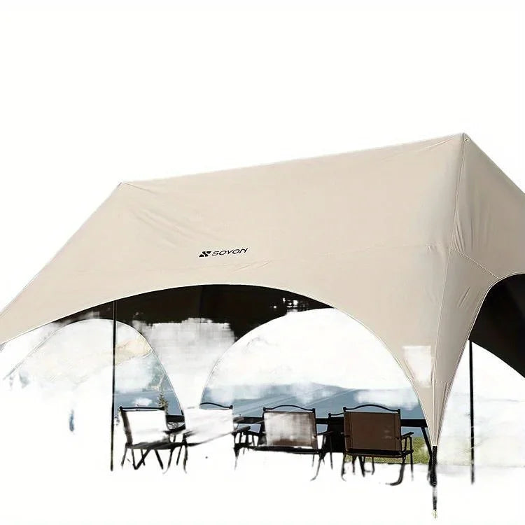 Outdoor camping blackout hexagonal canopy tent instant pop-up sunshade with table and chairs easy to set up for lazy campers