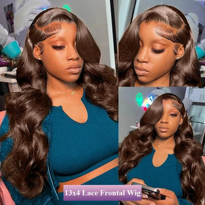 Smilegirl 250% Density Brown Body Wave Lace Frontal Wigs Human Blended Hair 13x4 HD Transparent Brown Body Wave Lace Frontal Wigs Chocolate Brown