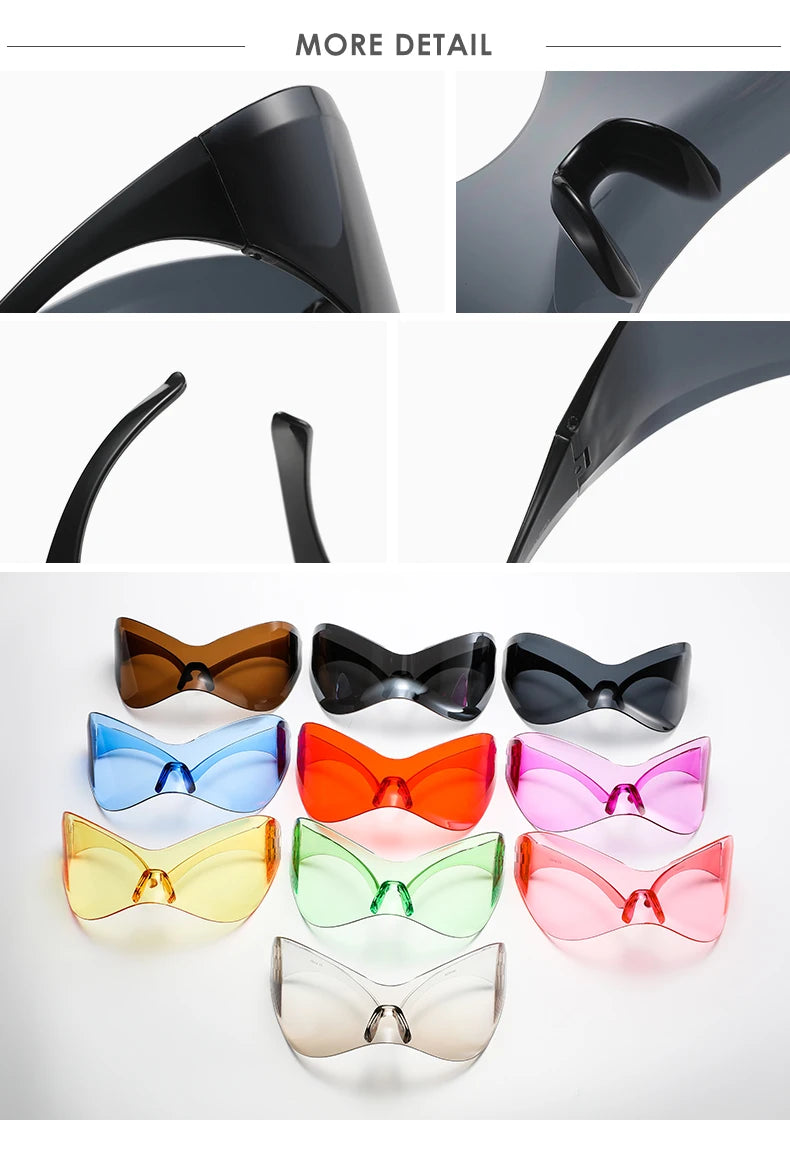 Protective Glasses New Oversized Y2K Punk Rimless Sunglasses Women Men Brand Designer Hip Hop Sport One Piece Sun Glasses Shades