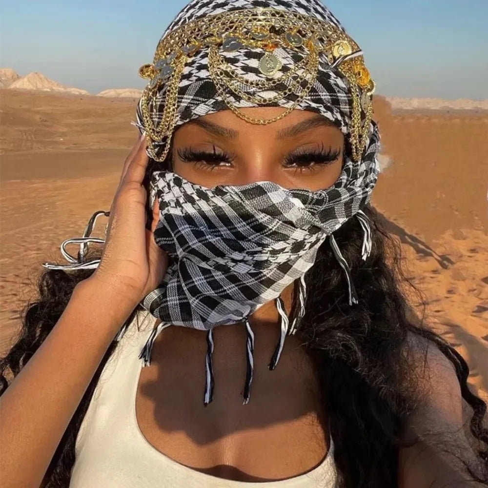 Large Arab Shemagh Headscarf with Tassel Costume Head Neck Scarf Bandana Keffiyeh for Men Women