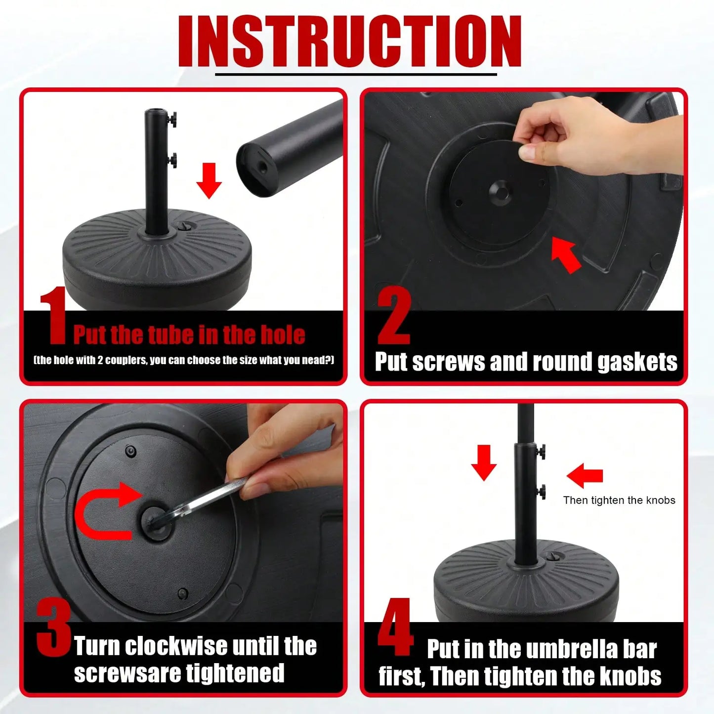 50LBS Round Umbrella Base Water Filled With Steel Umbrella Holder, Heavy Duty Fillable Umbrella Base Stand For Outdoor, Patio, L