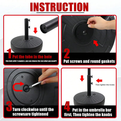 50LBS Round Umbrella Base Water Filled With Steel Umbrella Holder, Heavy Duty Fillable Umbrella Base Stand For Outdoor, Patio, L