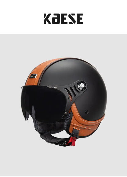Brown Leather Original DOT ECE 3/4 Open Face Helmet MT Capacete Motorcycle Helmet JET Scooter Bike Half Helmets Cascos Para Moto