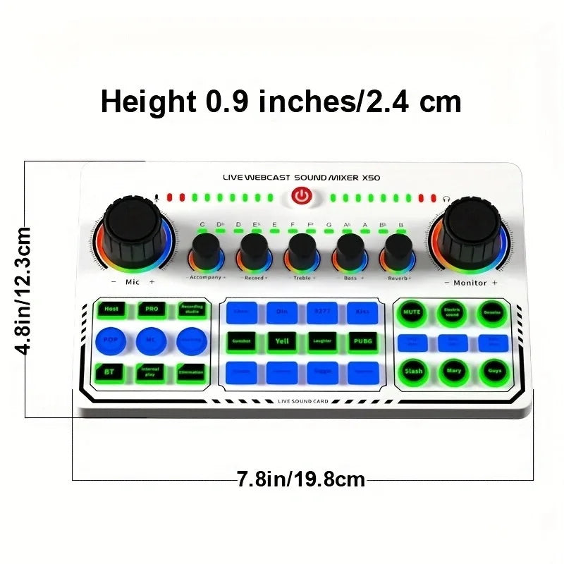 X50 Podcast Recording Equipment with Podcast Mixer Sound Card for Live Streaming Voice Changer DJ Audio Mixer Interface