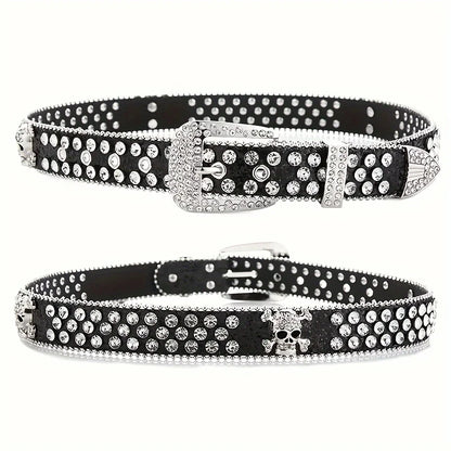 Stylish Rhinestone Western Cowgirl Style Y2K Belt Sparking Pu Leather BB Belts Jeans Dress Accessories For Women