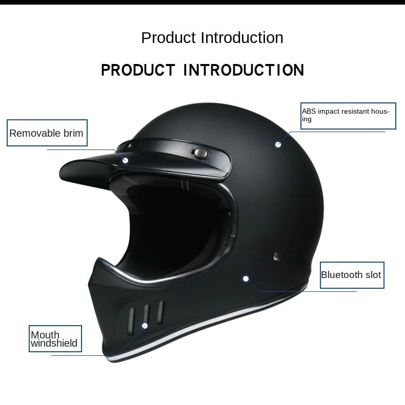 VOSS Retro Motorcycle Helmet, Retro Coffee Racer, Personality, Full Face, DOT Certified, Jetvintage silver mirror