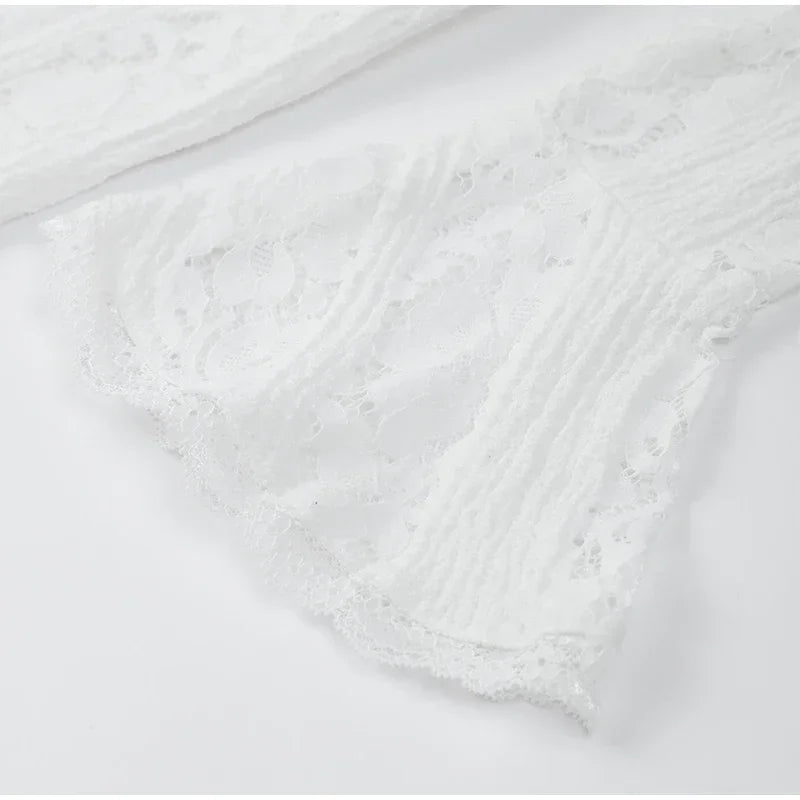 White Sexy Lace Flare Sleeve Dress Off Shoulder Slim Maxi Dresses Women 2024 Female Hollow Out Mermaid Floor Length Elegant Robe