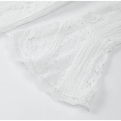 White Sexy Lace Flare Sleeve Dress Off Shoulder Slim Maxi Dresses Women 2024 Female Hollow Out Mermaid Floor Length Elegant Robe