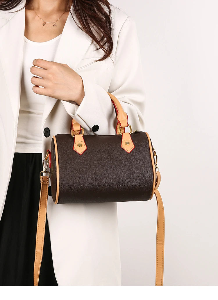 Vintage Brown PU Leather Boston Bag Women's Lightweight Small Crossbody Bag Luxury Designer Handbag Shoulder Bags for Phone