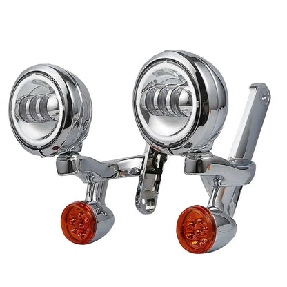 Motorcycle 4.5'' LED Headlight Auxiliary Fog Passing Lighting Bracket For Touring Road King Street Glide Turn Signal Spot