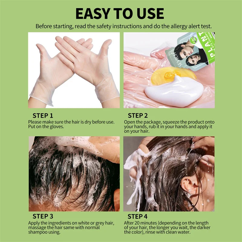 Pure Natural Herbal Black Hair Dye Shampoo for Women&Men 5 In 1 Bubble Plant Hair Color Shampoofor Gray Hair Non-irritating