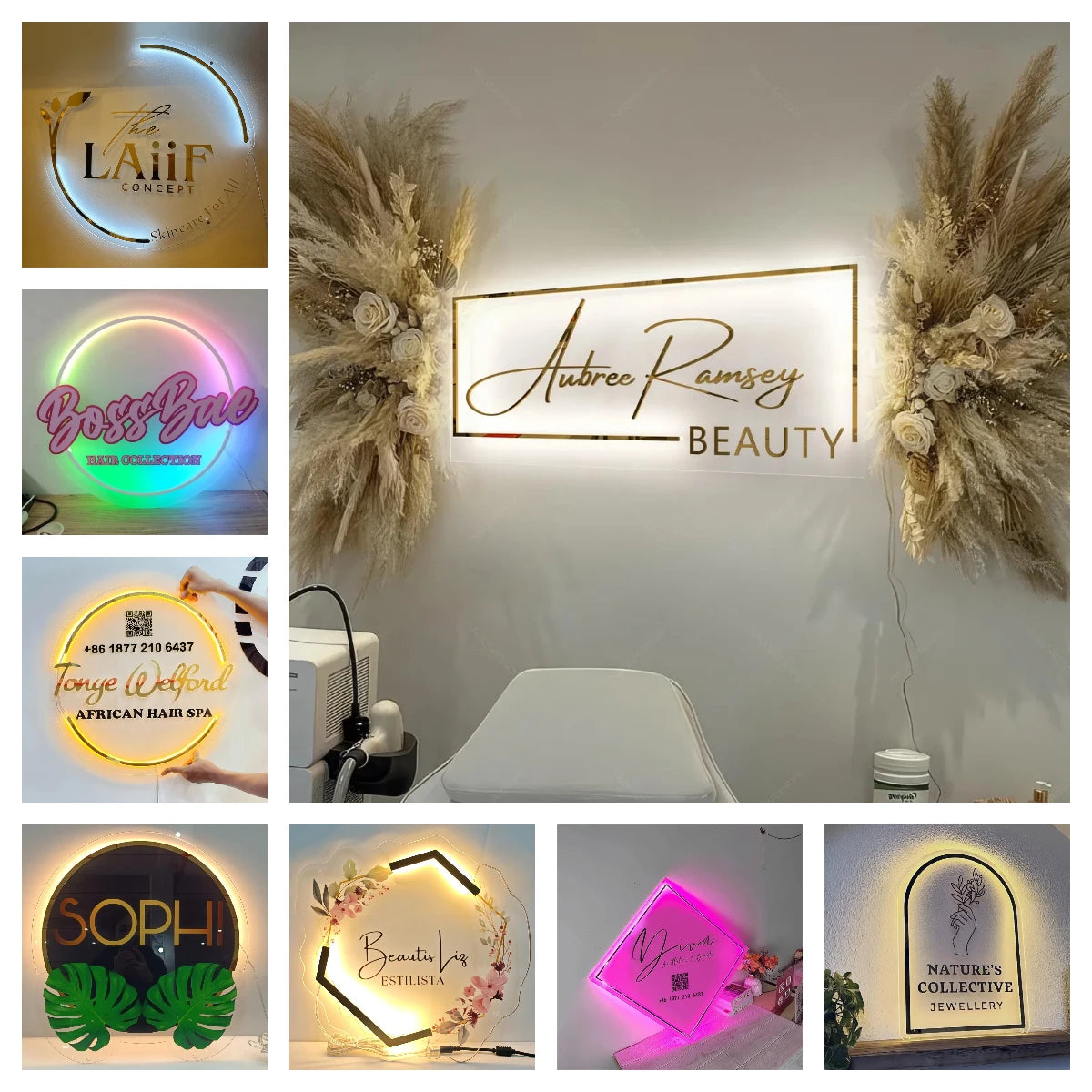 Custom LED Acrylic Metal Sign Business Logo Salon Sign Backlit Company Signage Hair Studio Beauty Nails Acrylic Signs Neon Light