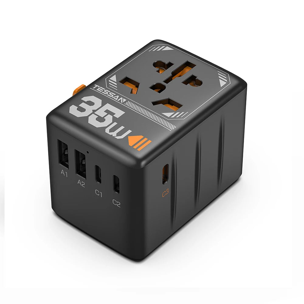 TESSAN International Plug Adaptor GaN Travel Adapter with Universal Outlet 1 USB A 3 Type C Fast Charger for EU/UK/USA/AUS