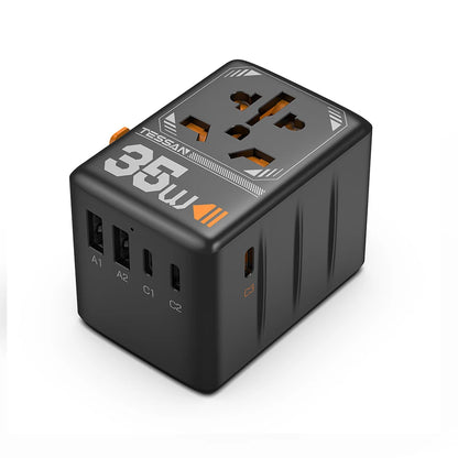 TESSAN International Plug Adaptor GaN Travel Adapter with Universal Outlet 1 USB A 3 Type C Fast Charger for EU/UK/USA/AUS