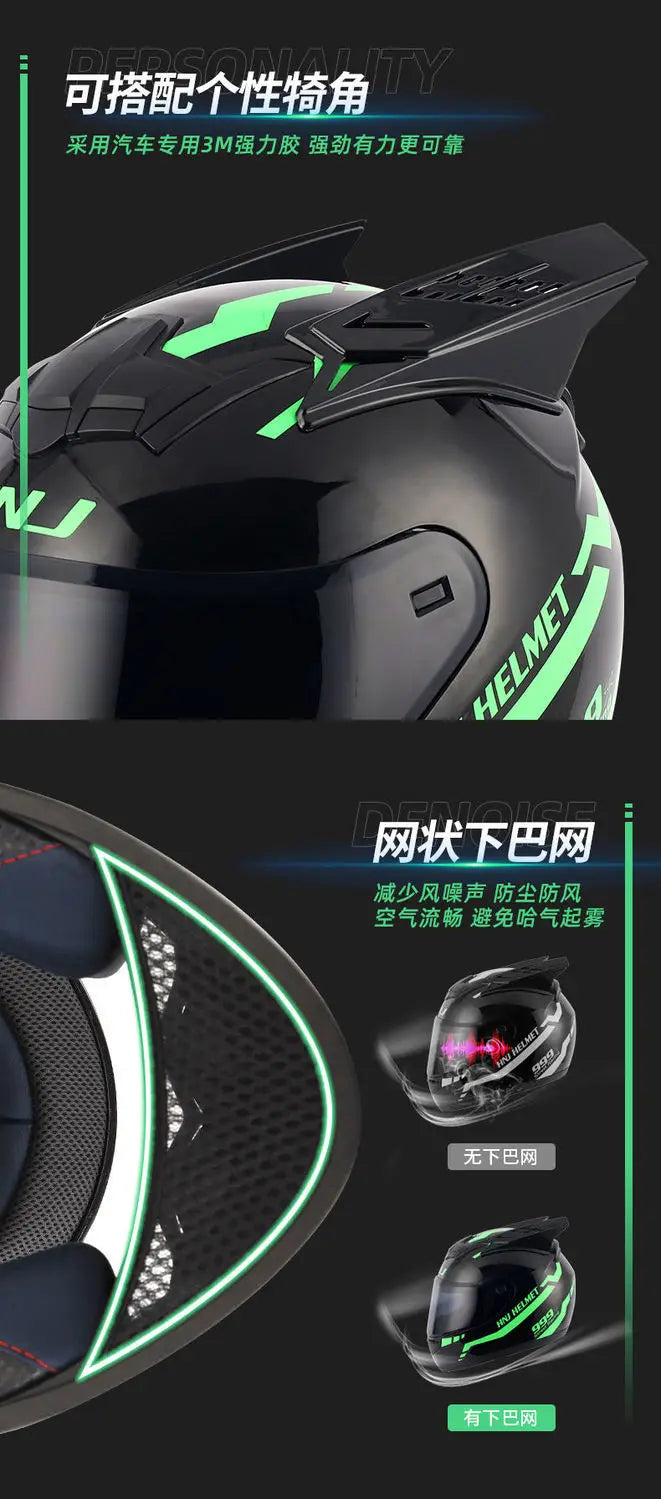 HNJ Men Motorcycle Helmet Women Full Face Helmet Riding Personality Horn Pink Helmet DOT Certification casco moto