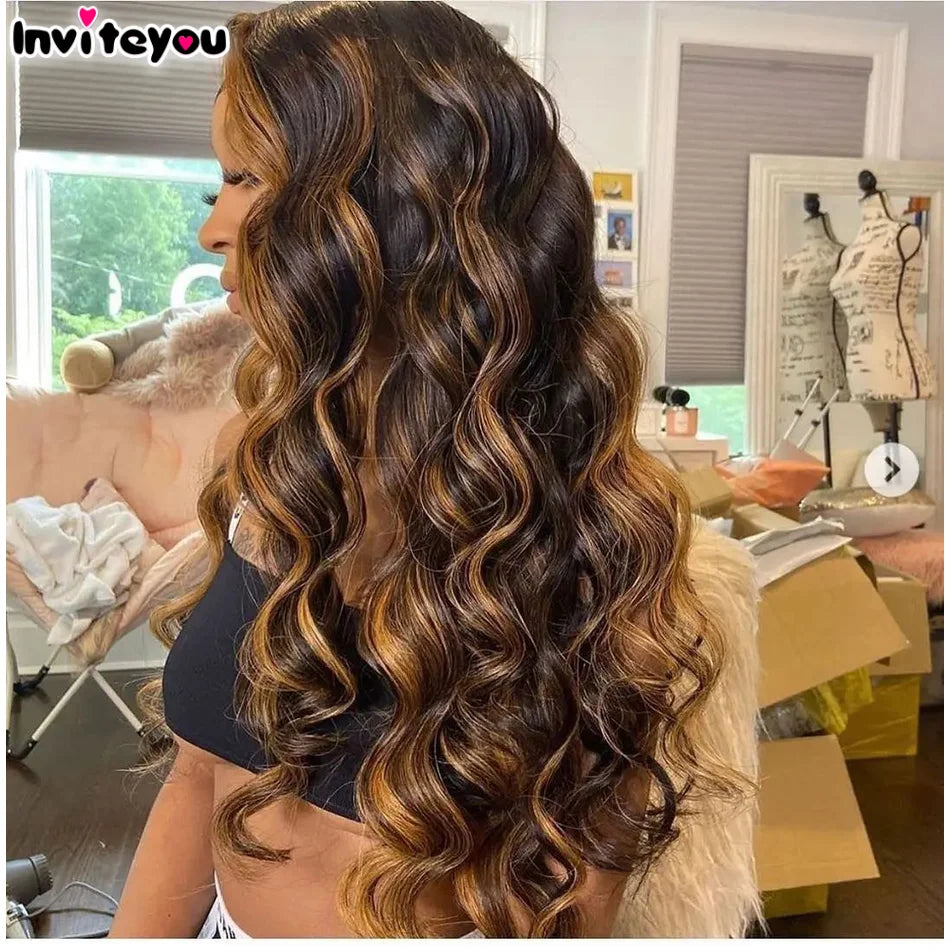 13x4 13x6 Hd Highlight Body Wave Lace Front Wig For Women Remy P4/27 Ombre Human Hair Lace Frontal Human Hair No Glue 4x4 Wigs