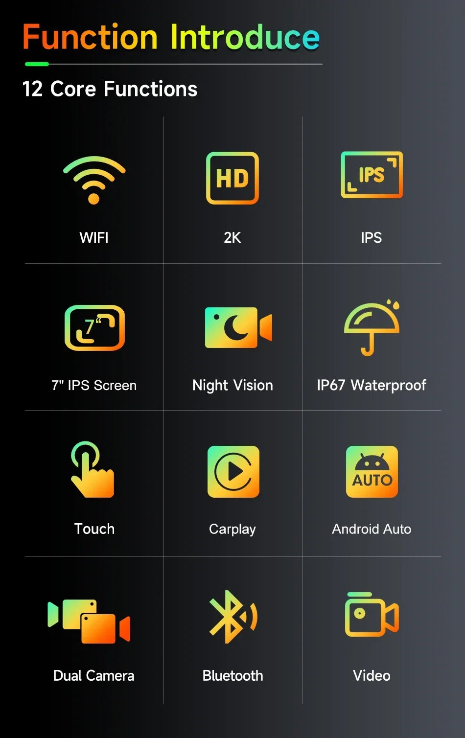 Jansite 7 inch 2K Motorcycle Upgrade Module DVR Navigation GPS Wireless CarPlay Waterproof IPX7 TPMS Portable Smart Display Cam