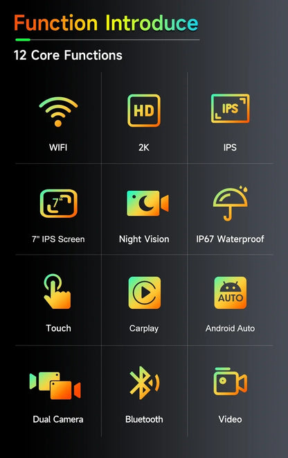 Jansite 7 inch 2K Motorcycle Upgrade Module DVR Navigation GPS Wireless CarPlay Waterproof IPX7 TPMS Portable Smart Display Cam