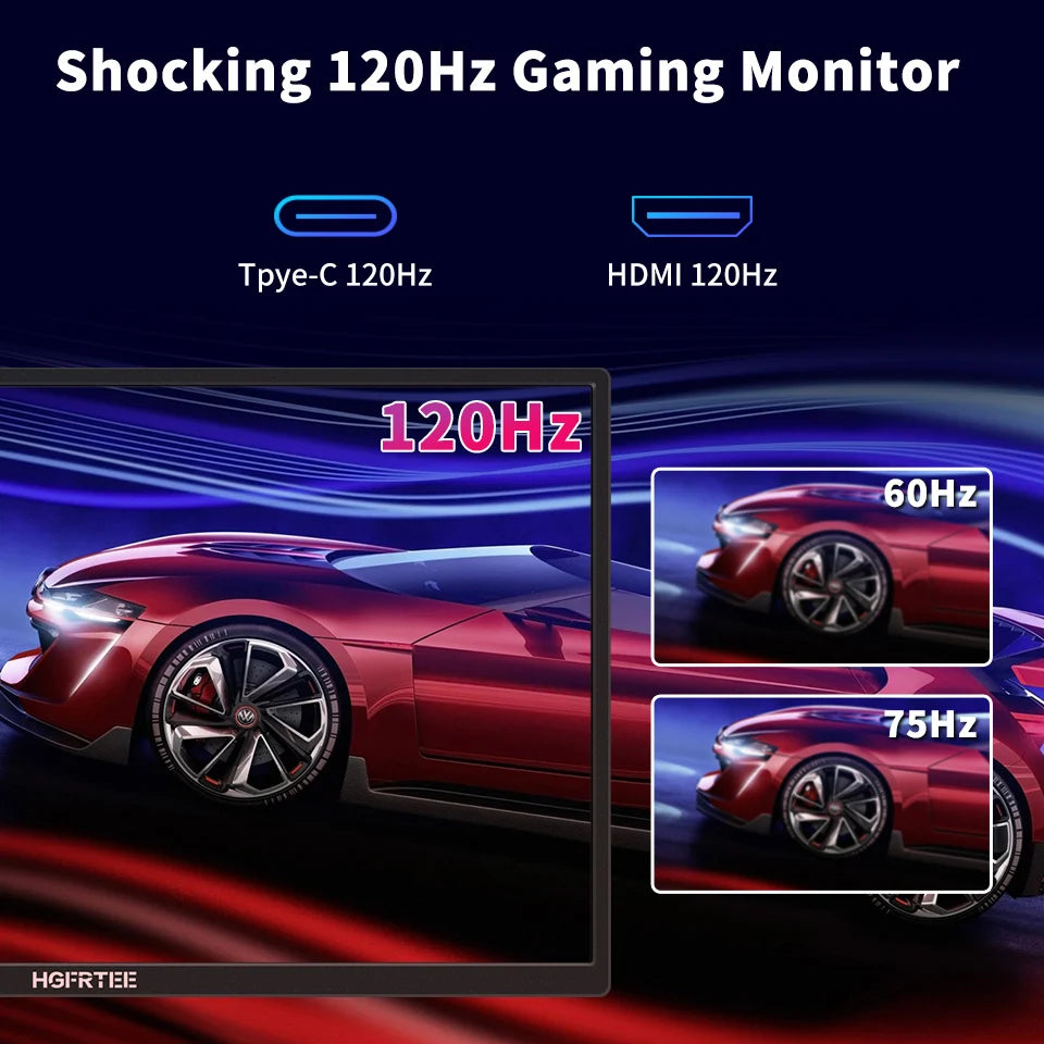 HGFRTEE 18.5inch Portable Monitor 120Hz RGB100% With VESA Hole & Back bracket Laptop Extended Display ADS-IPS HDR Screen