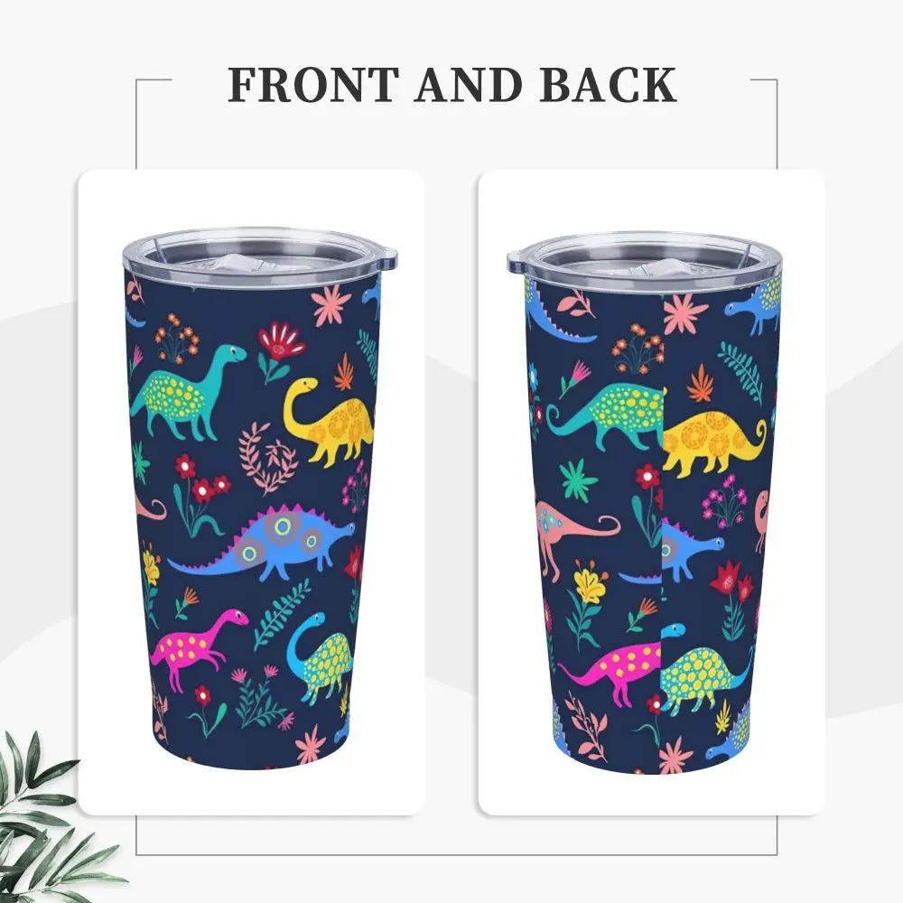 Stainless Steel Tumbler Dinosaur Silhouette Mugs Cup With Straws Animal Beach Cold Drink Water Bottle Insulated Thermal Mug