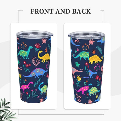 Stainless Steel Tumbler Dinosaur Silhouette Mugs Cup With Straws Animal Beach Cold Drink Water Bottle Insulated Thermal Mug