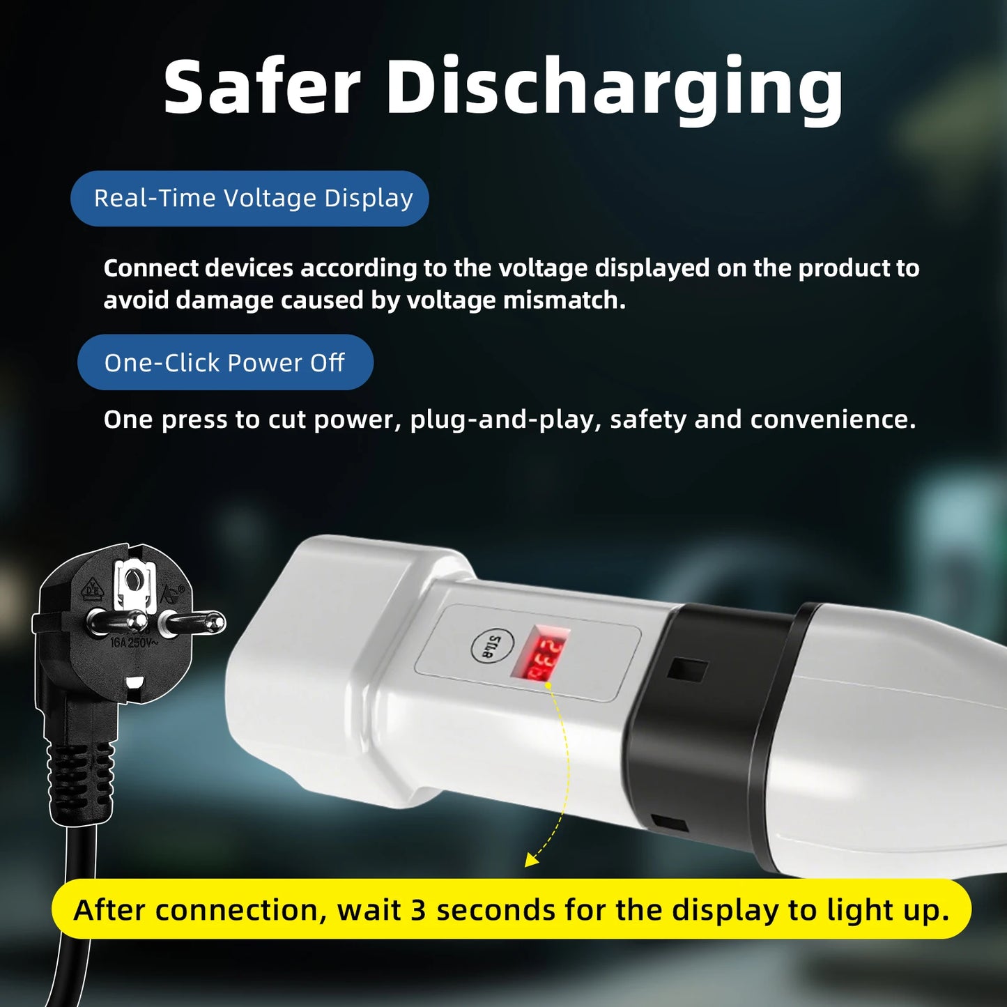 EVqiaoyi Type2 to Schuko Socket EV Adapter Type2 to 220V Converter Male Discharging Plug for IEC 62196-2 Charging Stations