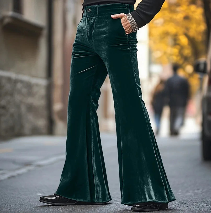 High Street Velvet Flared Pants For Men Vintage Slim Fit Suit Trousers Spring Autumn Fashion Comfort and Soft Pant Streetwear
