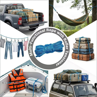 2-6 Set Rope Tying Tool and Tensioner with Roller Tensioner Retractable Buckle with Accessory Rope Suitable for Camping