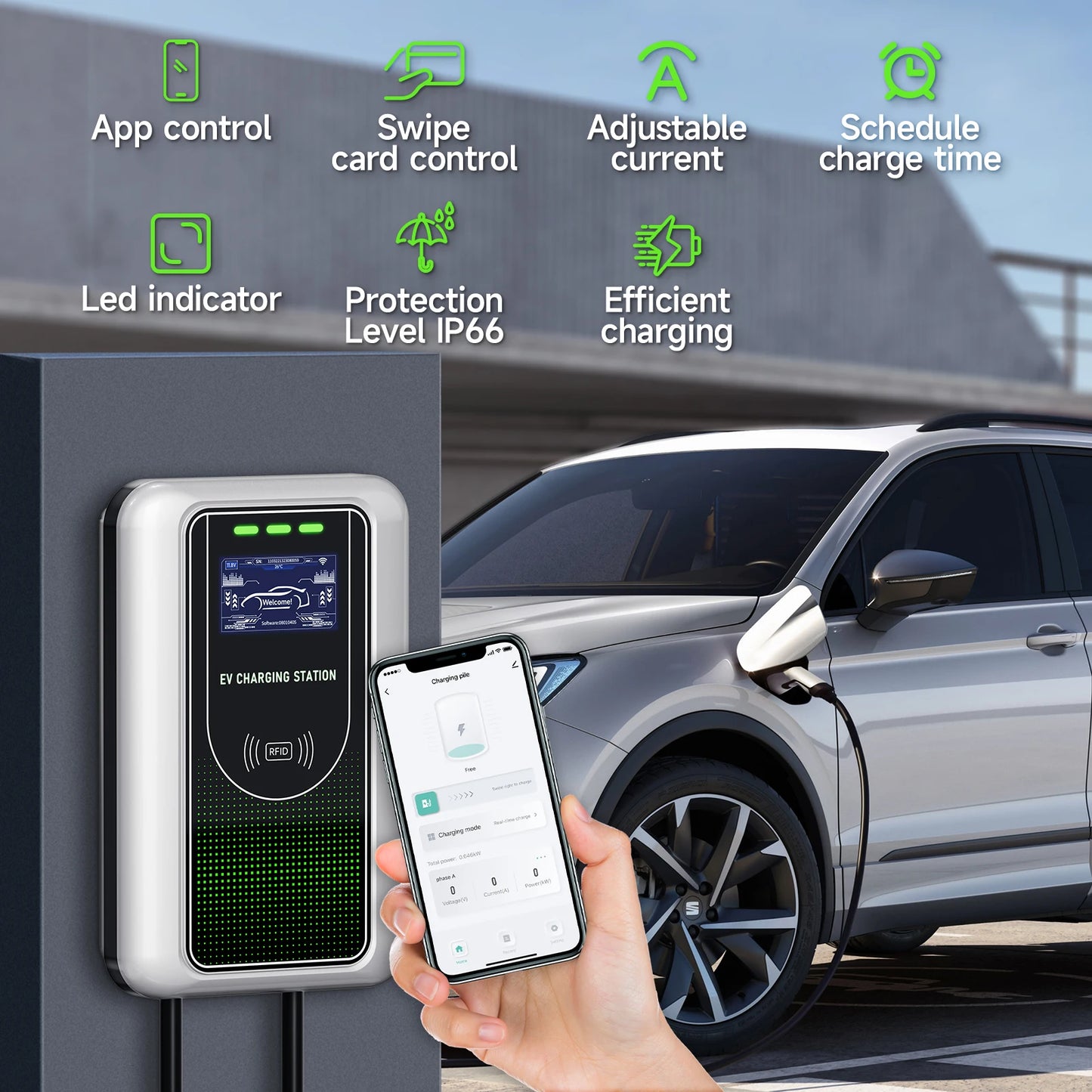 AFYEEV Type2 EV Charger 32A 7.6KW Charging Station Car Charger 11KW 22KW 3Phase EVSE Wallbox APP Bluetooth WiFi Remote Control