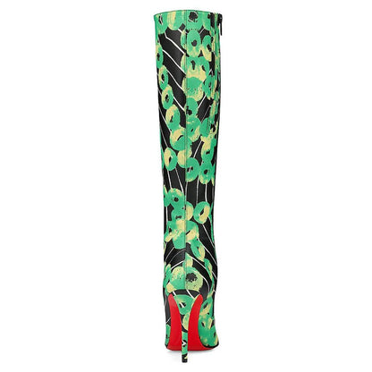 European andAmerican sexy suede leopardprint pointed stagewalking shoes,women's fashion slim high heels,side zipper banquetboots