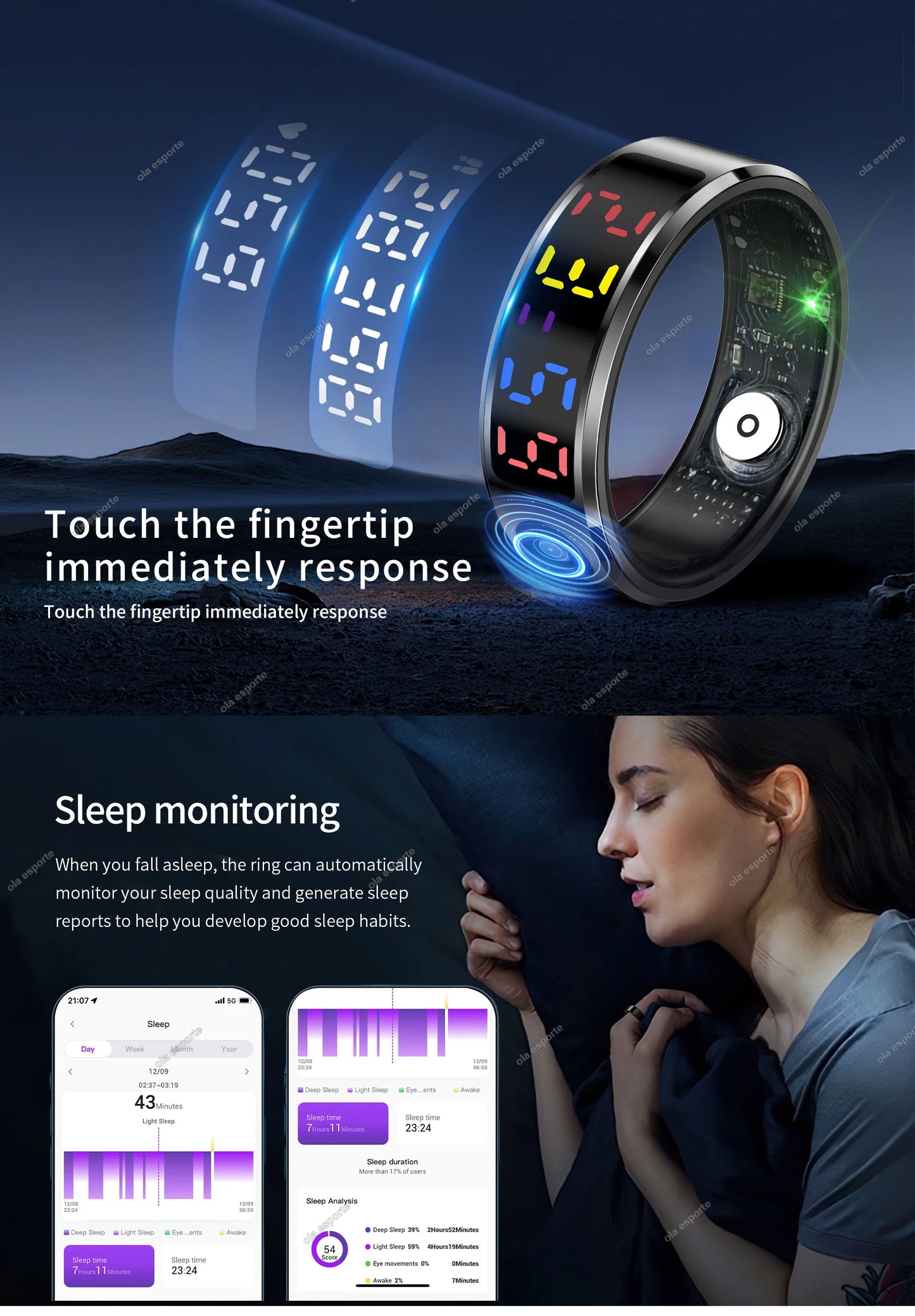2025 New SR08 Smart Ring LED Display Screen Heart Rate Gesture Sweep Video Sleep Monitor 5ATM Waterproof Fitness Tracker Rings