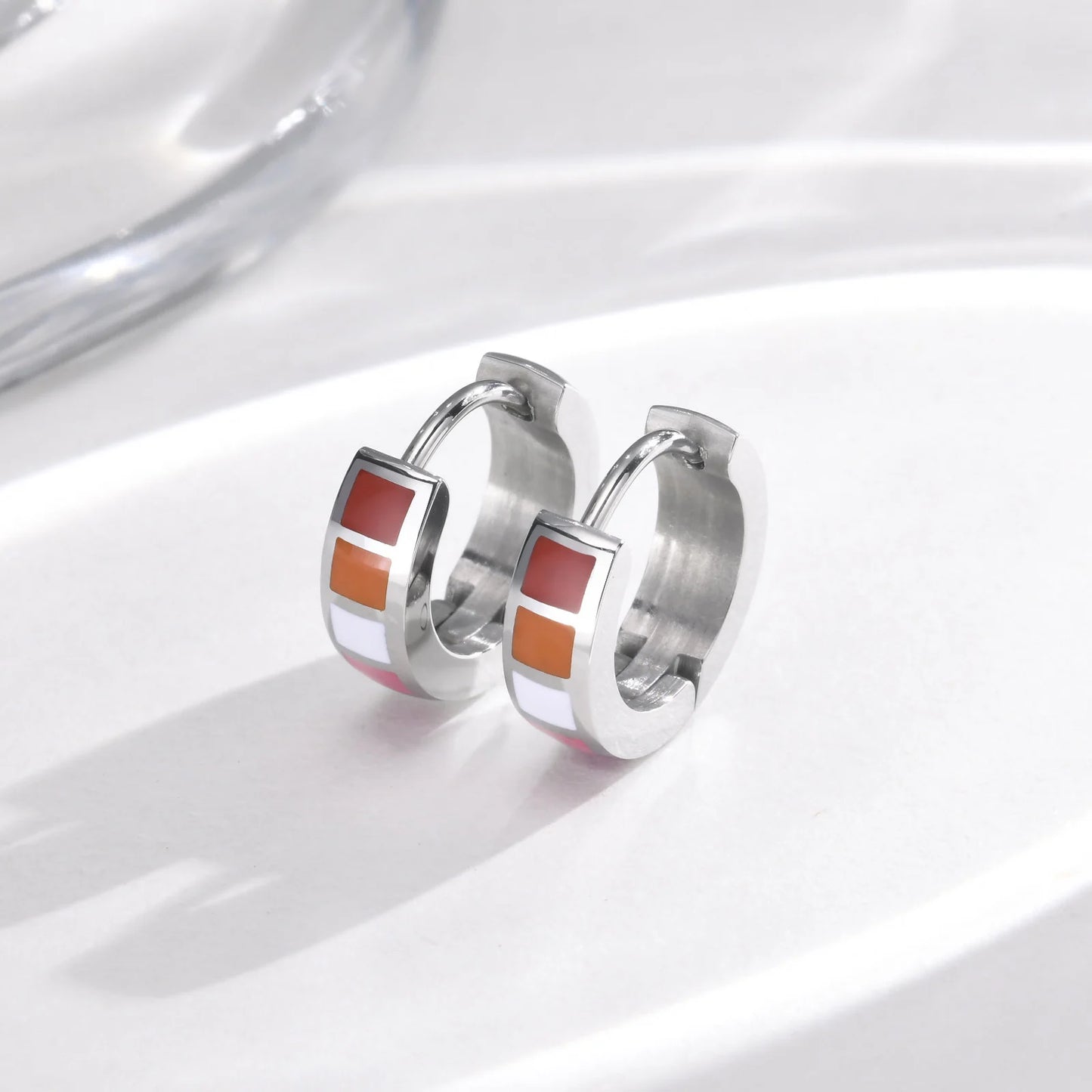 LGBT Rainbow Huggie Hoop Earring for Leibian Gay, Pride Flag Hinged Ear Piercings, Stainless Steel Jewelry