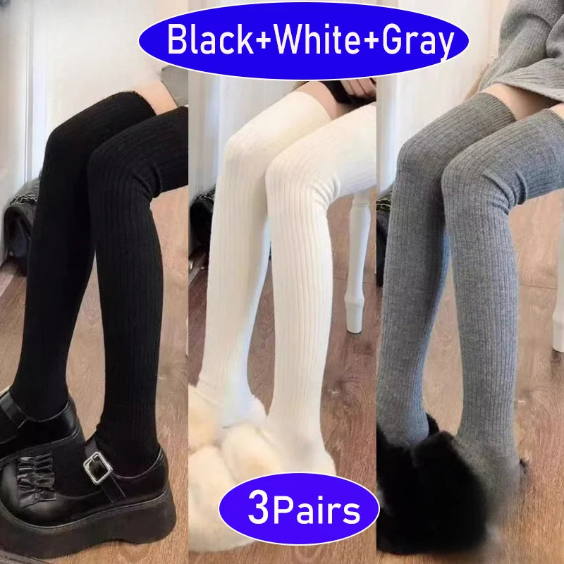 Long Socks Women Soft Wool Cashmere Socks Winter Solid Knitted Stocking Skinny Casual Knee High Fluffy Warm Thicken Girls Socks
