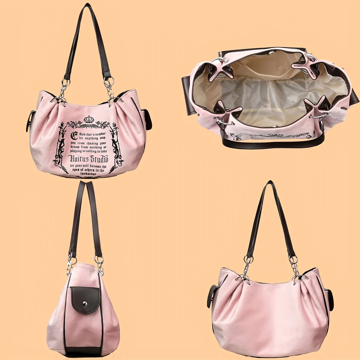 Letter Print Faux Suede Women Handbag Shoulder Bag, Retro Large Capacity Tote Bag for Daily Commuting and Hand-Carry.Pumpkin Bag