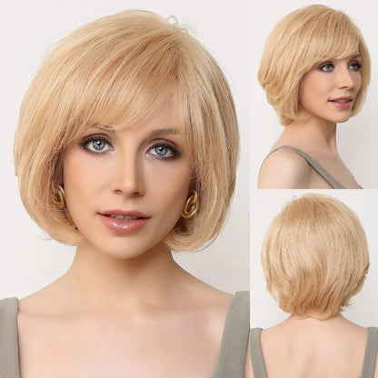 Hand-Tied Lace Front Wig Ombre Blonde Remy 100% Human Hair Wigs Natural Layered Bob HD Transparent Lace Frontal Hairs for Women