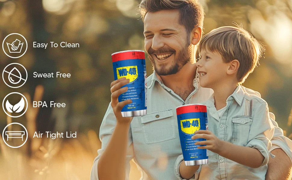 20Oz WD40 Stainless Steel Vacuum Tumbler Double Wall Insulated STP Engine Oil Filter Print with Straw and Lid Cold Hot drink cup