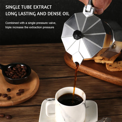 Octagonal Moka Pot Aluminum/Stainless Steel Stovetop Espressos Maker Multi-Purpose Coffee Pots for Outdoor Home Kitchen Office