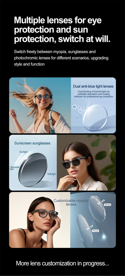 LIGE AI Camera Glasses Wireless Smart Sunglasses with Camera Bluetooth Call Music Glasses Video Sound Recording Antiblue Glasees