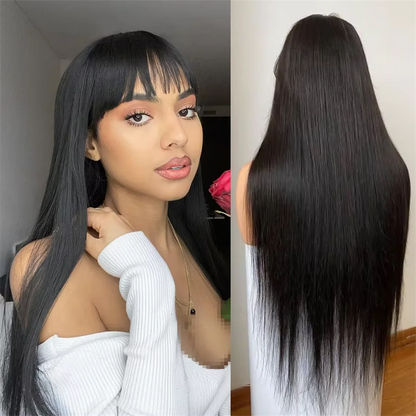 3x1 Human Hair Wigs 220% Density Bone Straight HD Lace Wig With Bangs Full Machine Made Fringe Wigs For Women 30 inch