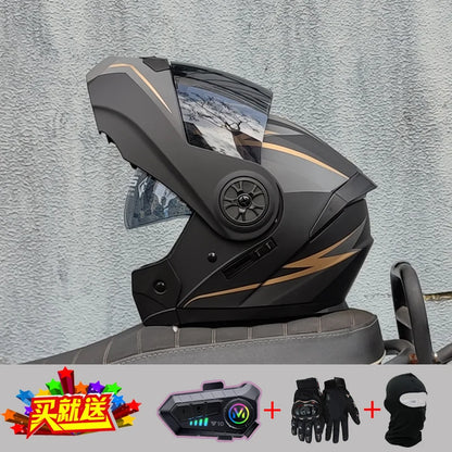 ORZ new motorcycle helmet with dual sunshades full face racing Bluetooth modular flip helmet for men and women DOT approval