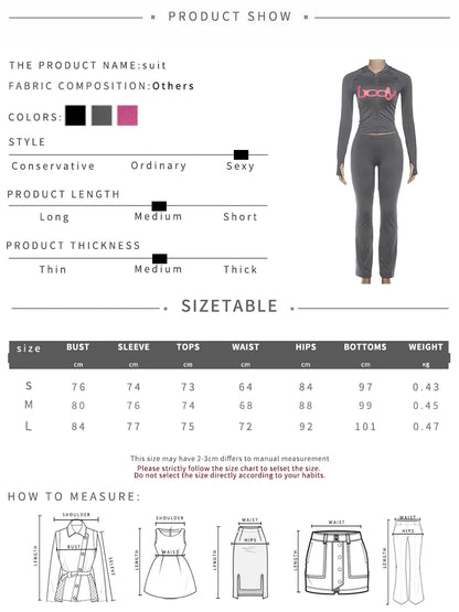 Weird Puss Letter Print Tracksuit 2-Piece Set Women Hooded Jacket+Leggings Matching Stretch Street Casual Sporty Slim Outfits