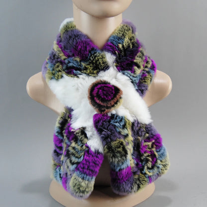 Hot Russian Women Knit Real Rex Rabbit Fur Scarf Lady Fashion Floral Rex Rabbit Fur Mufflers Hot Winter Warm Natural Fur Scarves