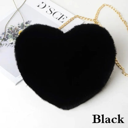 1 Pcs Women's Handbags Winter Fashion Faux Fur Heart Bag For Women Handbag Shoulder Bag Messenger Crossbody Bag Gift