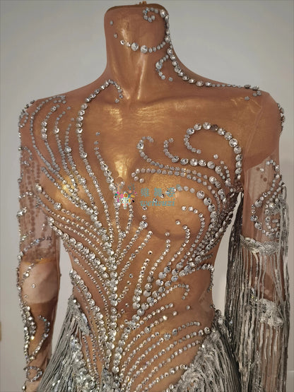Latin Dance Costume for Adults and Child Customized Senior AB Stones Fringe Dresses Team Latin Professional Performance Clothing